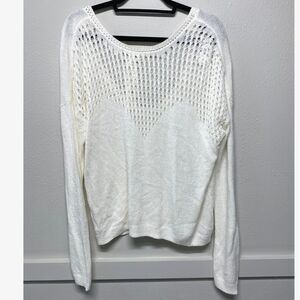 NWT Express White Lightweight Knit Open Back Long Sleeve Sweater Size Large